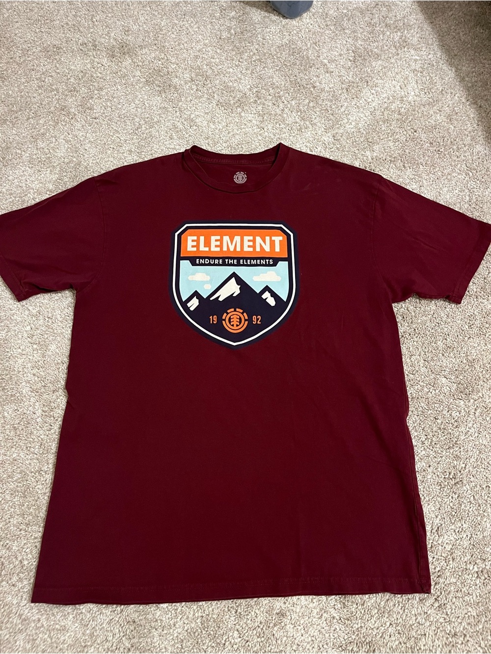 Element Men’s Maroon Logo Graphic Crew Neck T-Shirt Size Large Y2K Skater
